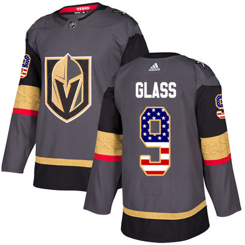 Men Adidas Golden Knights 9 Cody Glass Grey Home Authentic USA Flag Stitched NHL Jersey
